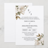 invitation de mariage avec des fleurs blanches  (Devant / Derrière)