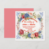 Invitation de mariage avec des fleurs et fond rose (Devant / Derrière)