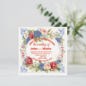 Invitation de mariage avec des fleurs et fond rose (Debout devant)