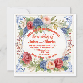Invitation de mariage avec des fleurs et un fond r