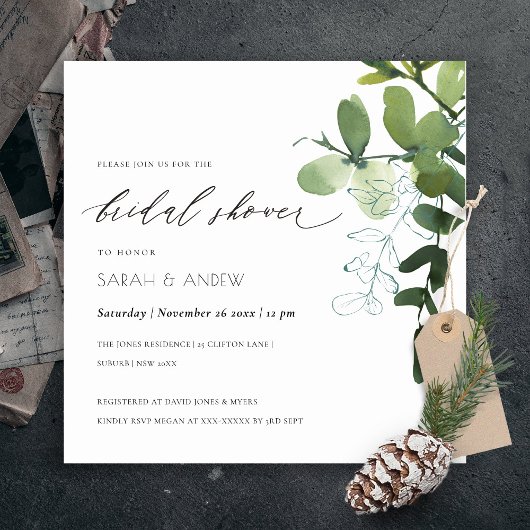 Invitation de mariage avec feuillage de eucalyptus