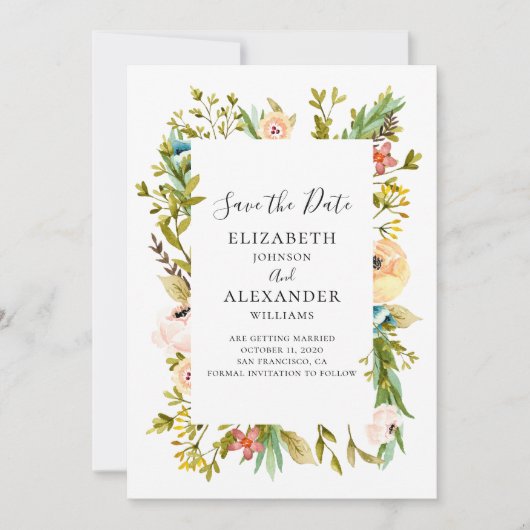 Invitation de mariage avec fleurs d'été. Floral de (Devant)