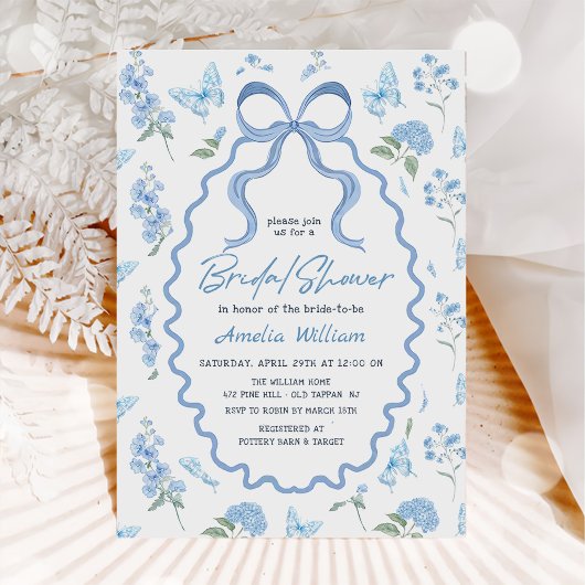 Invitation de mariage avec fleurs d'hortensia bleu