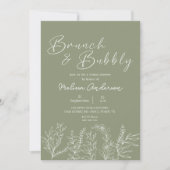 Invitation de mariage avec fleurs vert sauge pour (Devant)