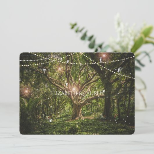 Invitation  de mariage avec forêt enchantée et fées (Debout devant)