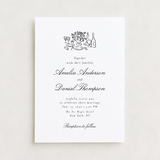 Invitation de mariage avec illustration élégante d