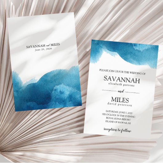 Invitation de mariage avec lavis de bleu aquarelle