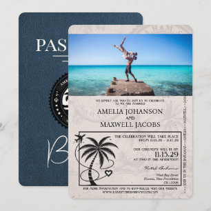 Invitation de mariage avec passeport bleu marine d