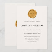 Invitation de mariage avec sceau de cire doré mini (Devant / Derrière)