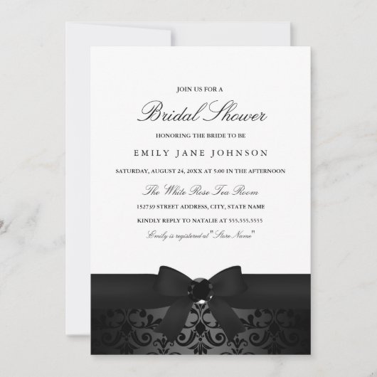 Invitation de mariage avec un nœud noir et blanc d (Devant)