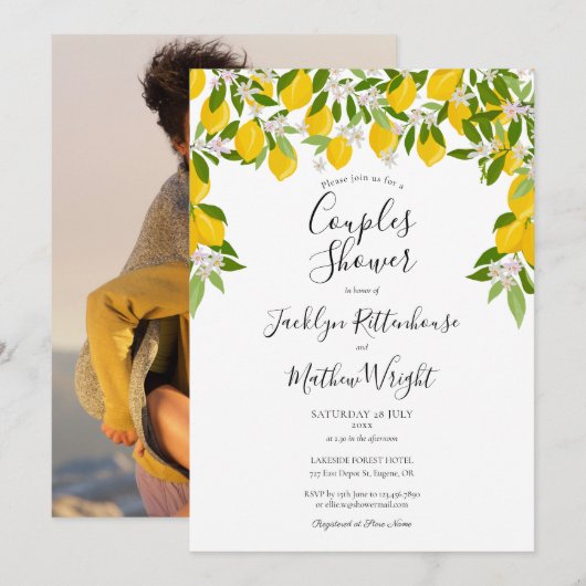 Invitation de mariage avec verdure de citrons pour (Devant / Derrière)