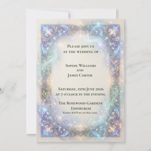 Invitation de mariage baroque céleste (Devant)