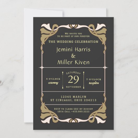Invitation de mariage billet vintage (Devant)