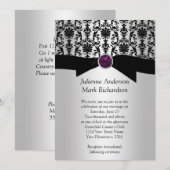 Invitation de mariage Black Silver Damask Purple J (Devant / Derrière)
