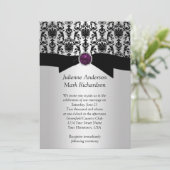Invitation de mariage Black Silver Damask Purple J (Debout devant)