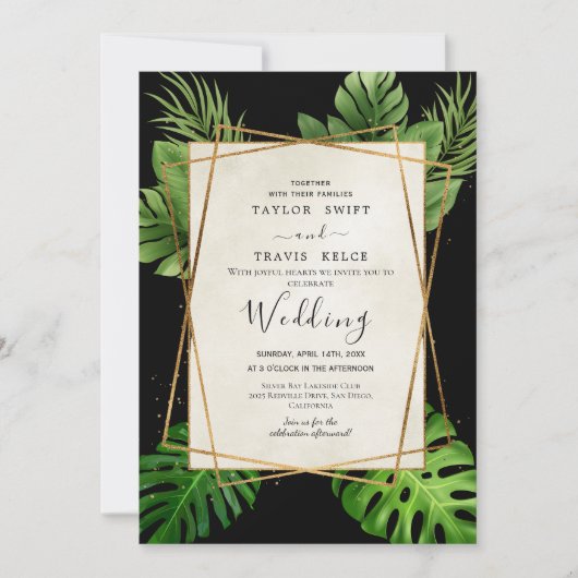 Invitation de mariage Black Tropical Palm (Devant)