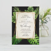 Invitation de mariage Black Tropical Palm (Debout devant)