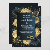 Invitation de mariage blanc et or élégant (Devant / Derrière)