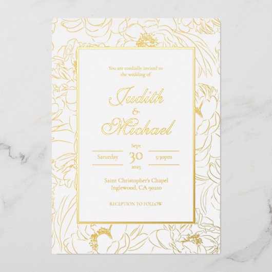 Invitation de Mariage blanc or chic (Recto)