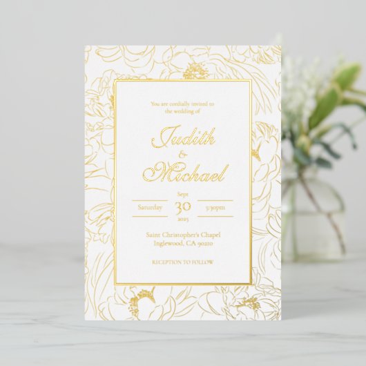 Invitation de Mariage blanc or chic (Debout devant)