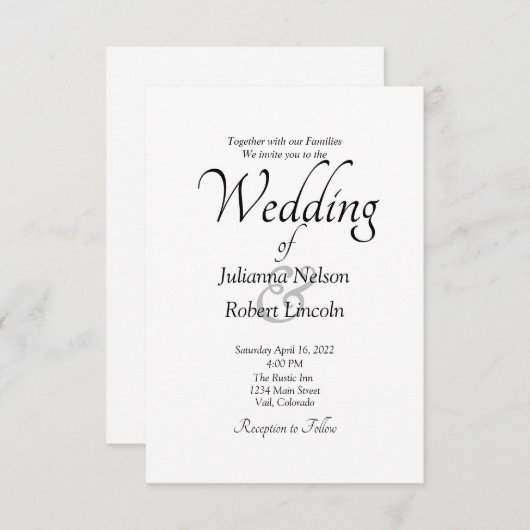 Invitation de mariage blanche (Devant / Derrière)