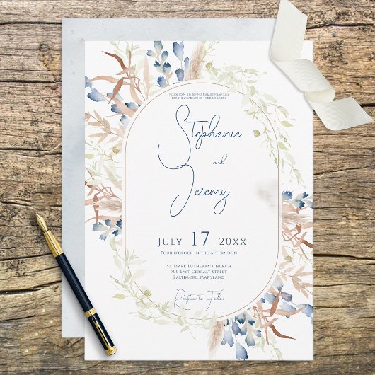 Invitation de mariage blanche avec fleurs séchées 
