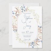 Invitation de mariage blanche avec fleurs séchées  (Devant)