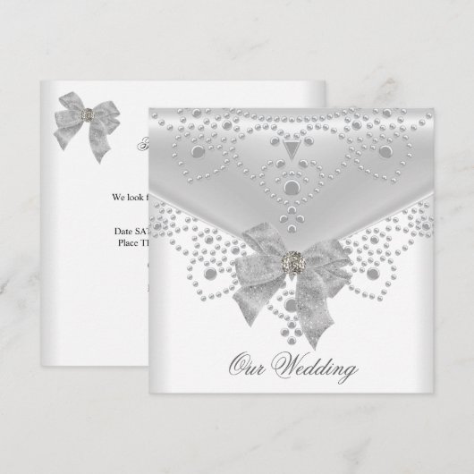 Invitation de mariage blanche avec superposition a (Devant / Derrière)