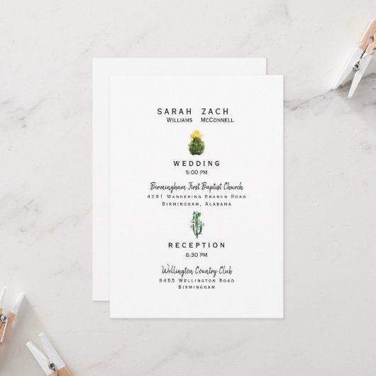 Invitation de mariage blanche simple Cactus Two Li (Devant/Arrière en situation)