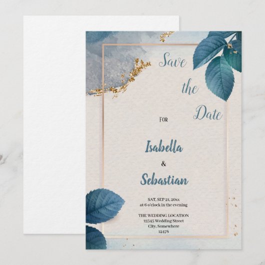 invitation de mariage bleu (Devant / Derrière)