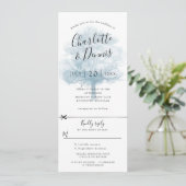 Invitation de mariage bleu avec chêne et carte-rép (Debout devant)