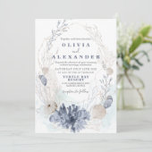 Invitation de mariage bleu coquillage de plage (Debout devant)