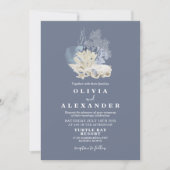 Invitation de mariage bleu coquillage de plage (Devant)