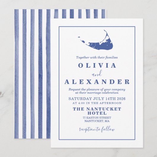 Invitation de mariage bleu de Nantucket (Devant / Derrière)