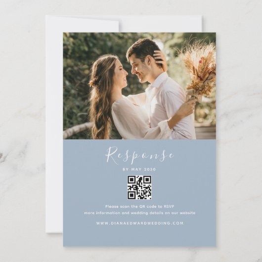Invitation de mariage bleu Dusty avec code QR (Dos)