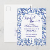 Invitation de mariage bleu et blanc en chinoiserie (Devant / Derrière)