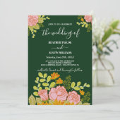Invitation de mariage bleu marine foncé floral bot (Debout devant)