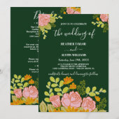 Invitation de mariage bleu marine foncé floral bot (Devant / Derrière)