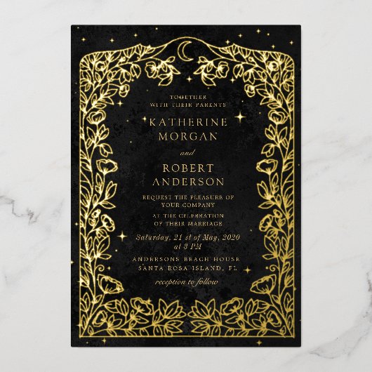 Invitation de mariage bleu minuit céleste étoiles (Recto)