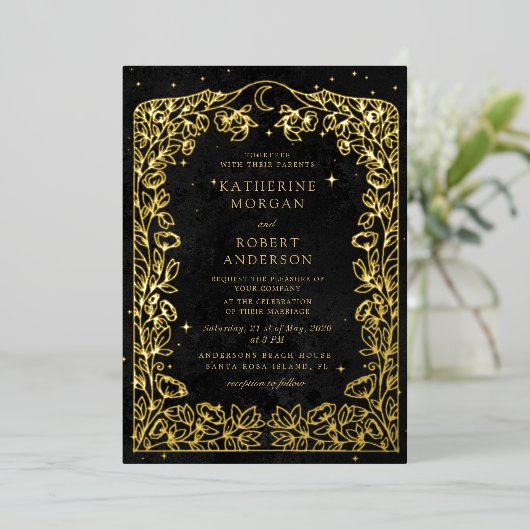 Invitation de mariage bleu minuit céleste étoiles (Debout devant)