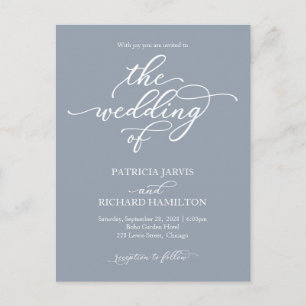 Invitation de mariage bleu poussiéreux calligraphi