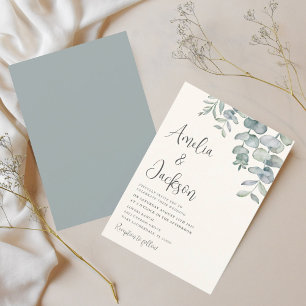 Invitation de mariage bleu vert eucalyptus aquarel