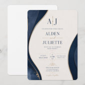 Invitation de mariage Blue Elegance Royal Wave | B (Devant / Derrière)