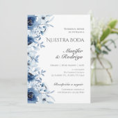 Invitation de mariage Blue Flores (Debout devant)