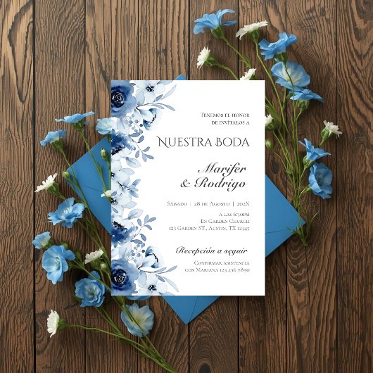 Invitation de mariage Blue Flores