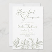 Invitation de mariage bohème avec fleurs vert saug (Devant)