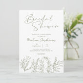 Invitation de mariage bohème avec fleurs vert saug (Debout devant)