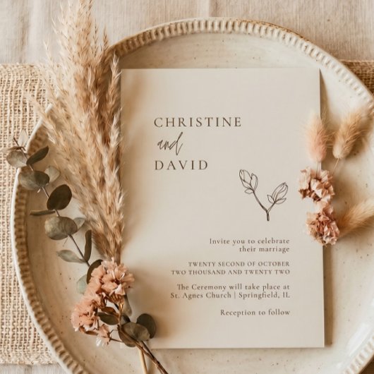 Invitation de mariage bohème minimaliste