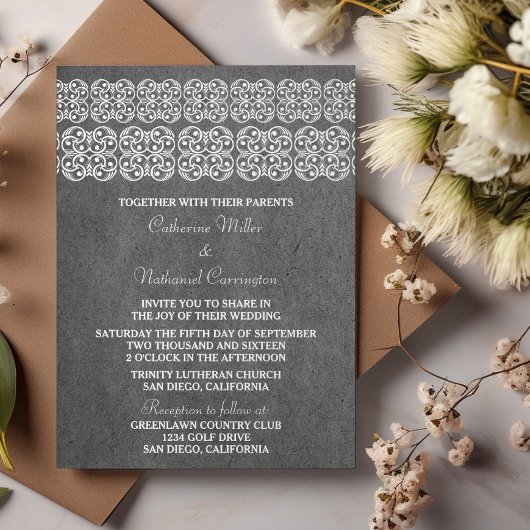 Invitation de mariage bohème moderne gris