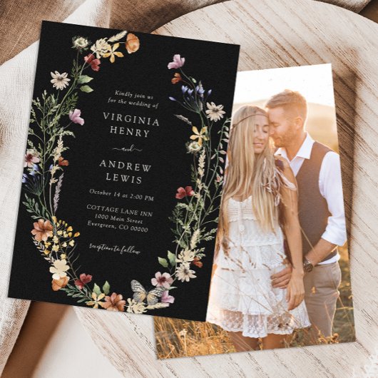 Invitation de mariage bohème noir